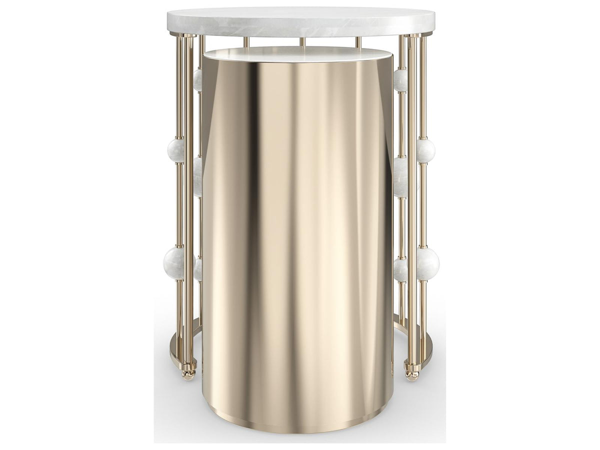 Orbit Round Nesting Accent Table Set in White Rhino Marble and Whisper of Gold