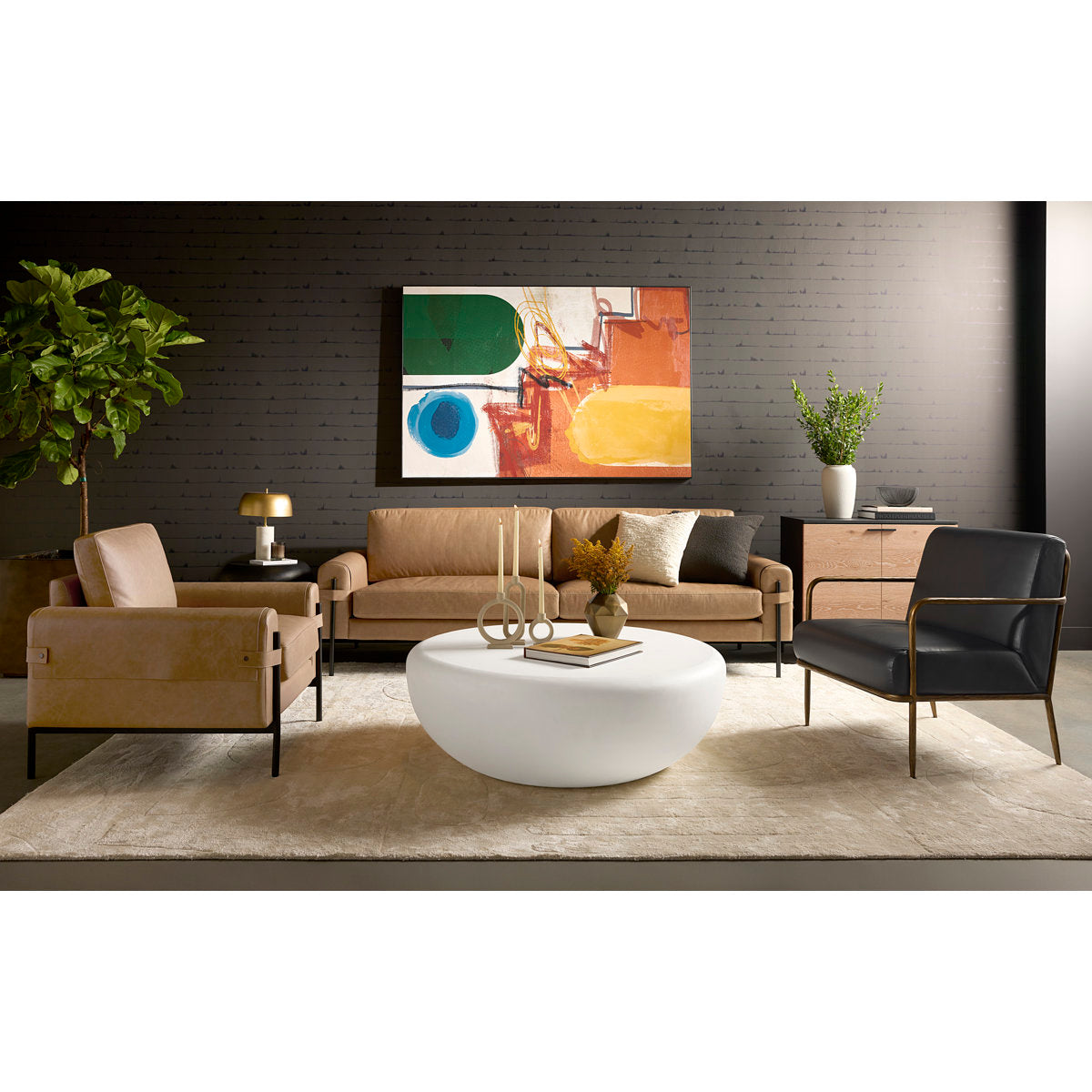 Sunpan Camus Sofa Ludlow Sesame Leather
