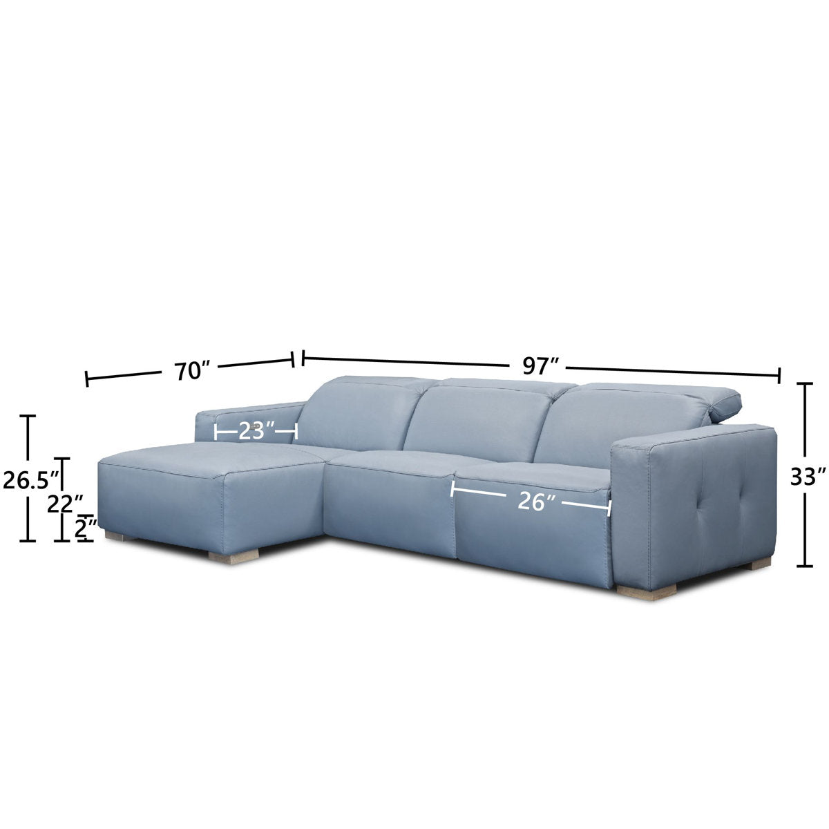Eleanor Rigby Capri 97 Wide Genuine Leather Reclining Sofa Chaise