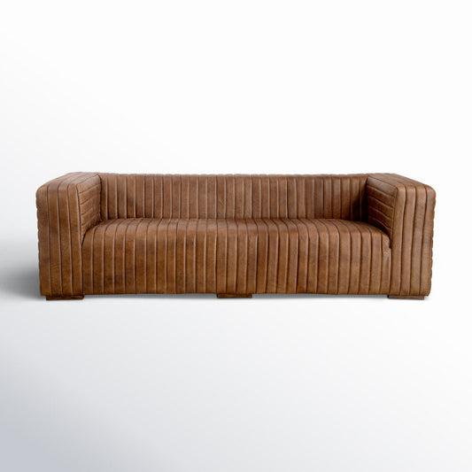 Castle 95" Genuine Leather Square Arm Chesterfield Sofa