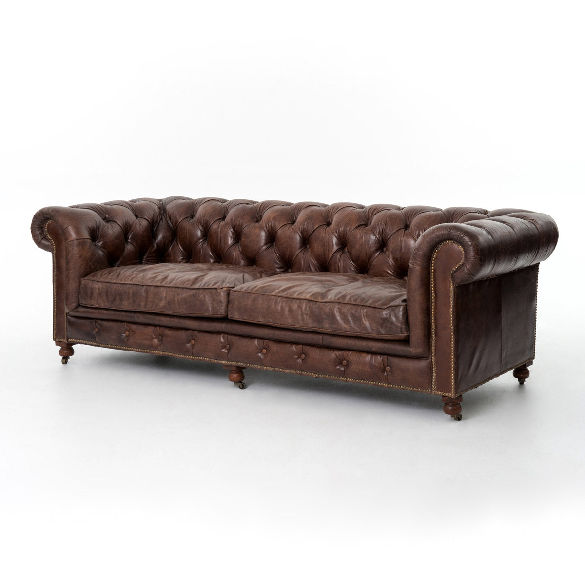 Four Hands Conrad 955 Wide Genuine Leather Rolled Arm Chesterfield Sofa