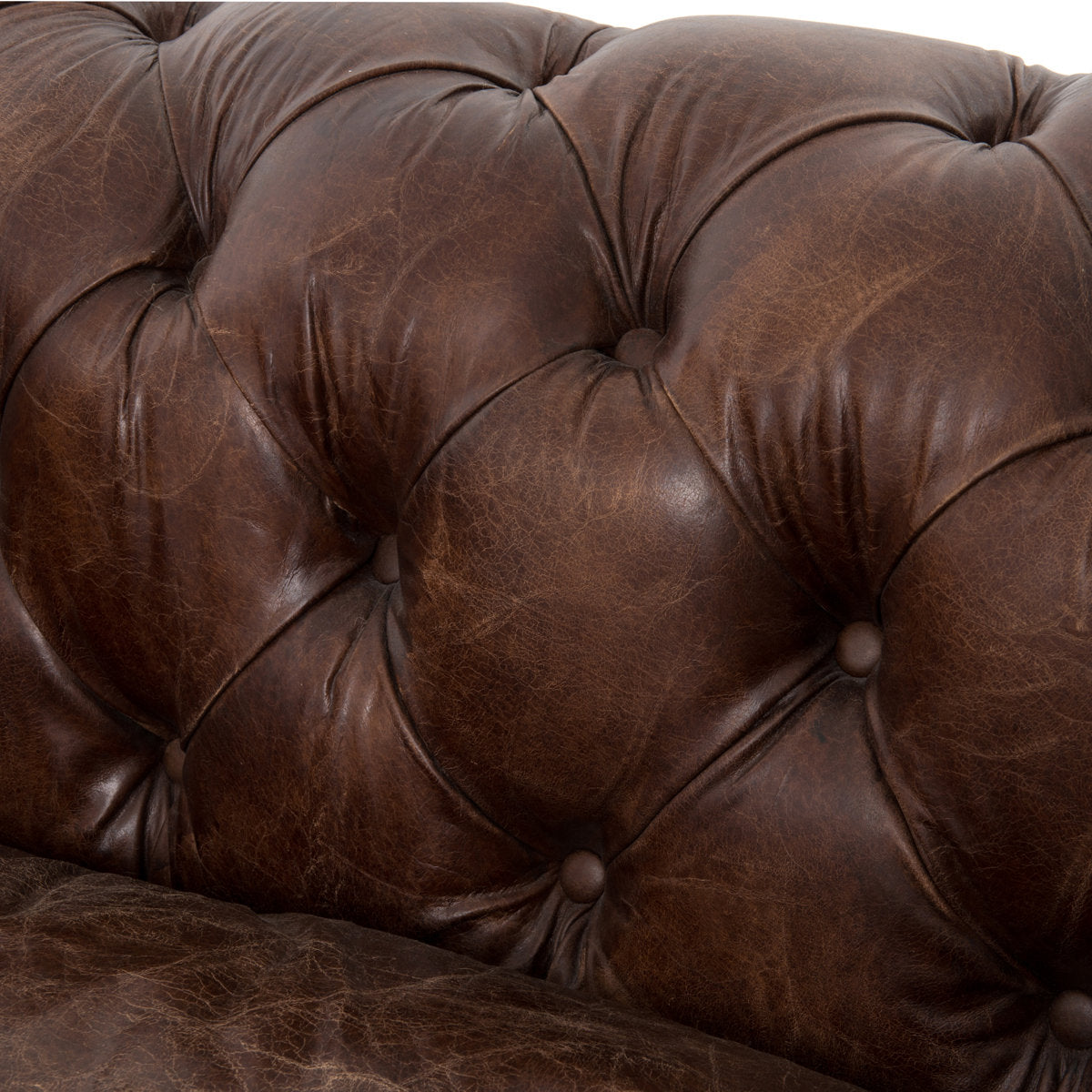 Four Hands Conrad 955 Wide Genuine Leather Rolled Arm Chesterfield Sofa