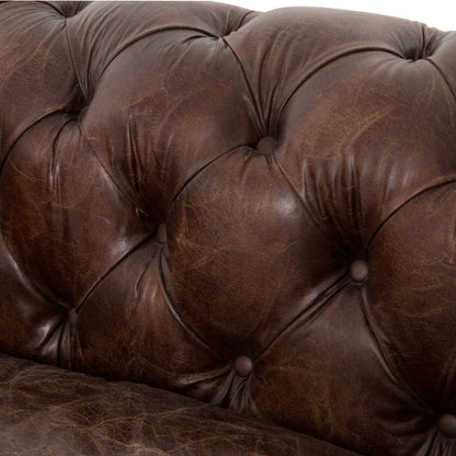 Four Hands Conrad 955 Wide Genuine Leather Rolled Arm Chesterfield Sofa