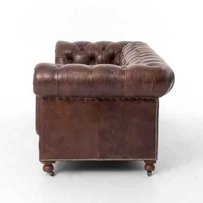 Four Hands Conrad 955 Wide Genuine Leather Rolled Arm Chesterfield Sofa