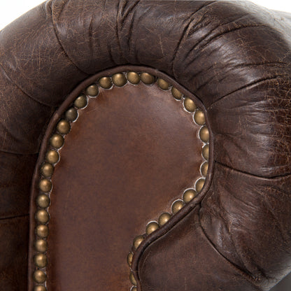Four Hands Conrad 955 Wide Genuine Leather Rolled Arm Chesterfield Sofa