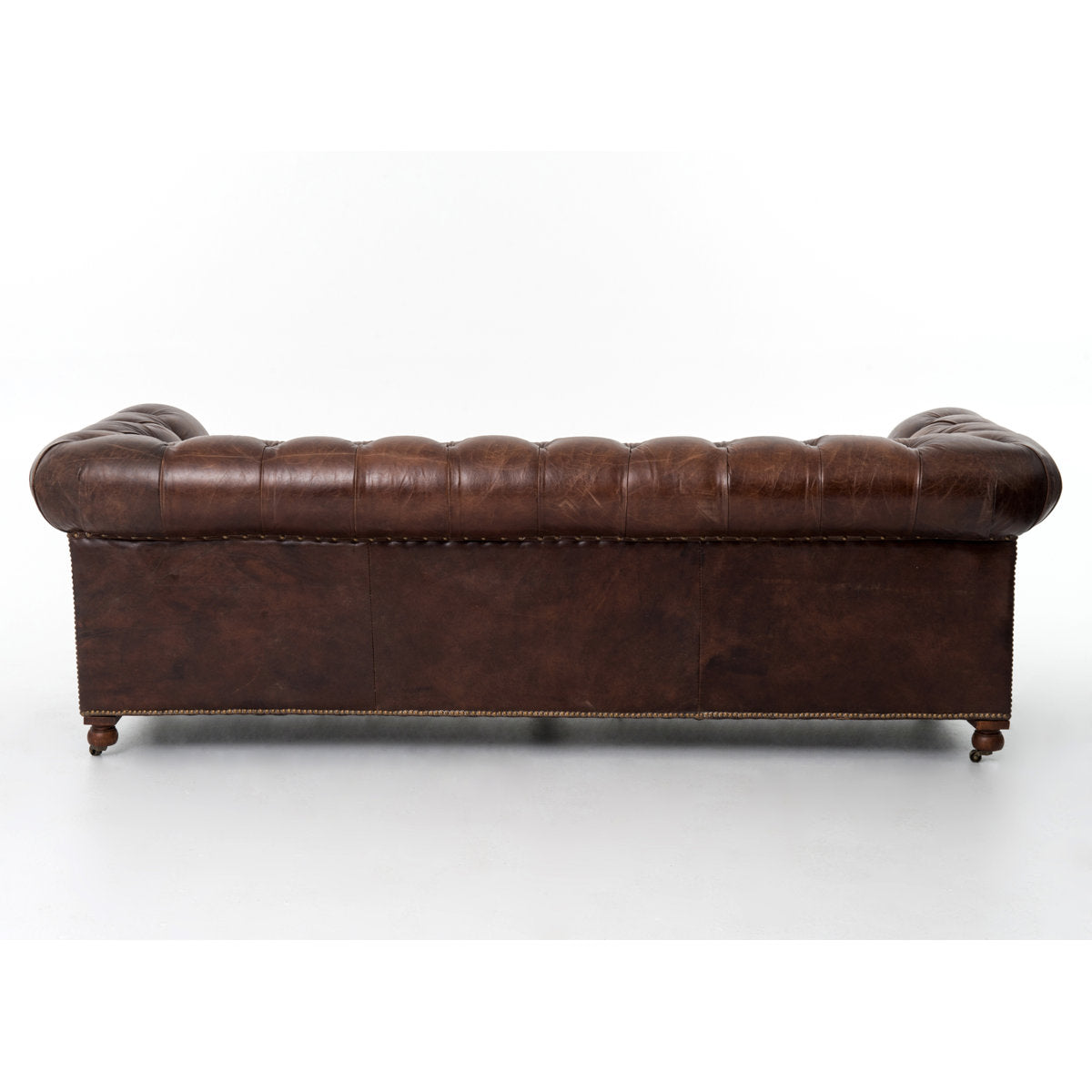 Four Hands Conrad 955 Wide Genuine Leather Rolled Arm Chesterfield Sofa