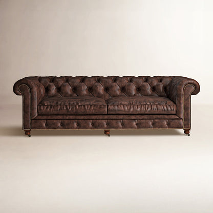 Four Hands Conrad 955 Wide Genuine Leather Rolled Arm Chesterfield Sofa