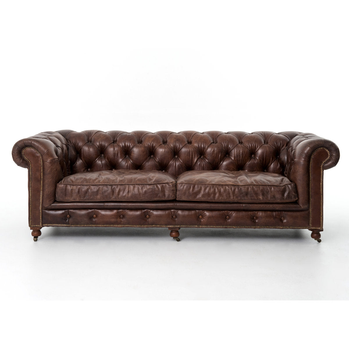 Four Hands Conrad 955 Wide Genuine Leather Rolled Arm Chesterfield Sofa