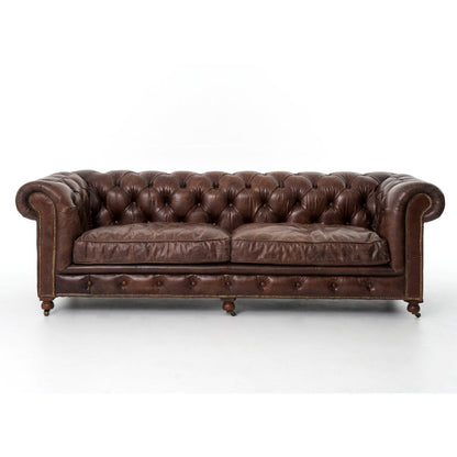 Four Hands Conrad 955 Wide Genuine Leather Rolled Arm Chesterfield Sofa