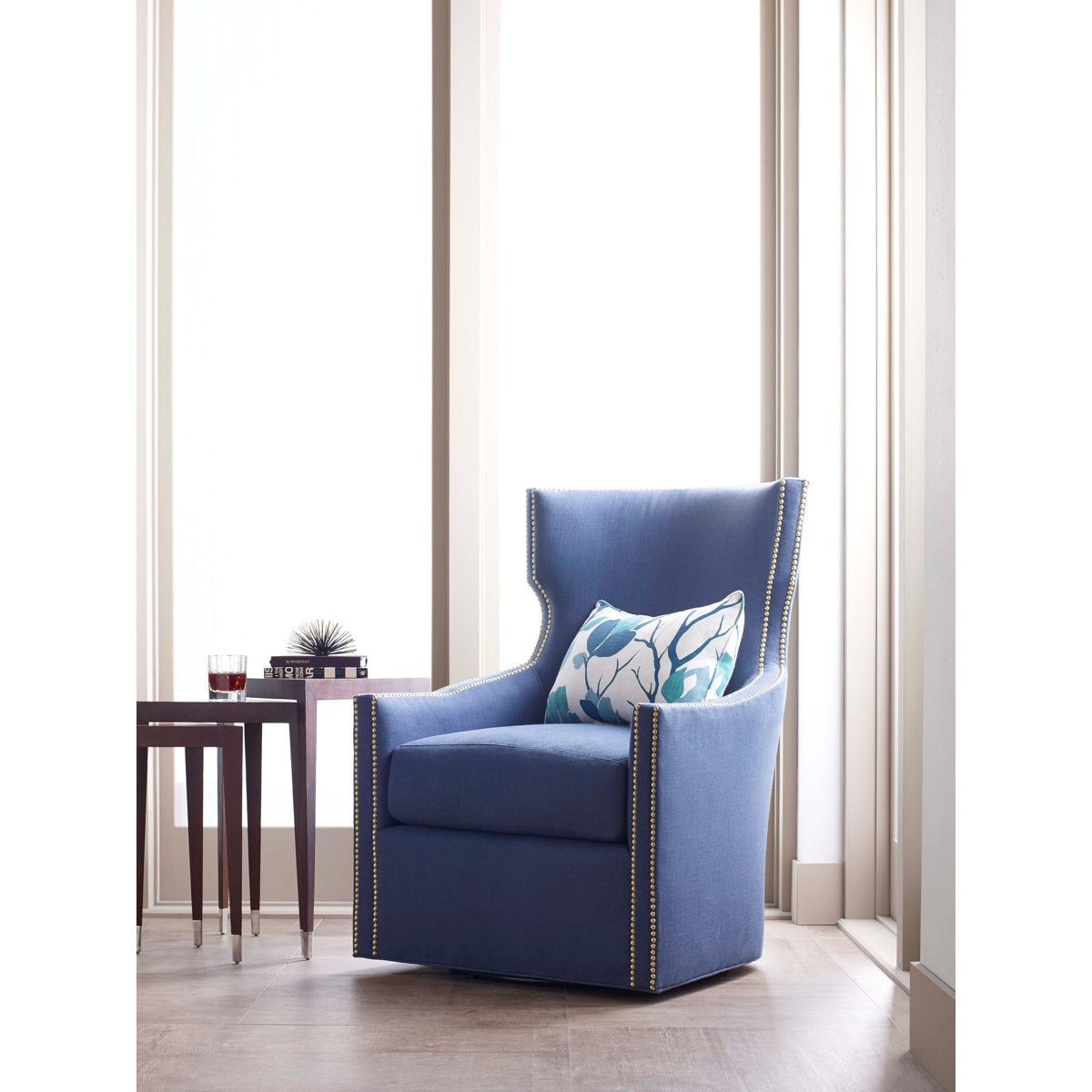 Duralee Corbin 29 Wide Swivel Down Cushion Slipcovered Wingback Chair