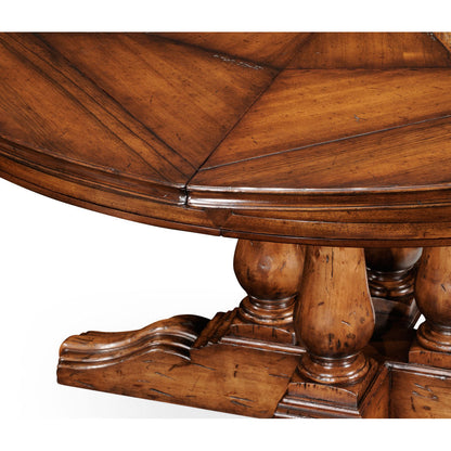 Country Farmhouse Round Walnut Wood Dining Table
