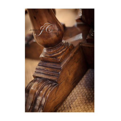 Country Farmhouse Round Walnut Wood Dining Table