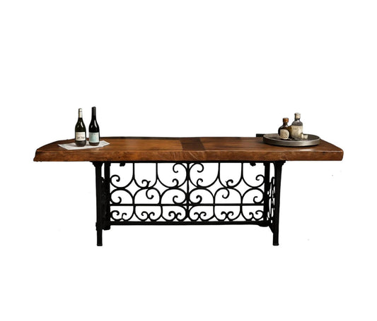 Mexports By Susana Molina Countertop Mesquite Live Edge Bar Table With Oxidized Copper Inlay