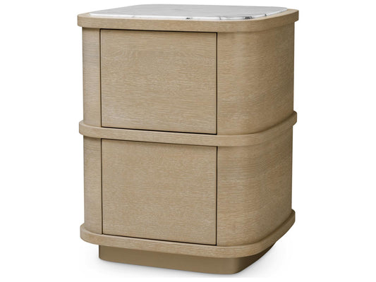 2-Drawers Oak Wood Nightstand