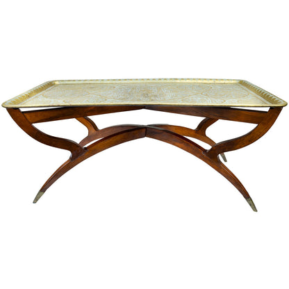The Moroccan Room Early 20Th Century Handmade Babylonian Patterned Brass Tray Accent Table