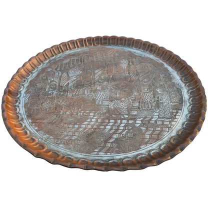 The Moroccan Room Late 19Th Century Hand Engraved Copper Tray Accent Table