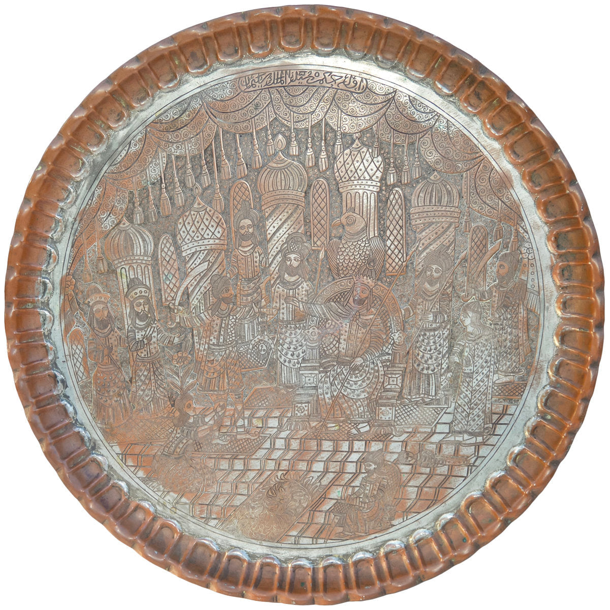The Moroccan Room Late 19Th Century Hand Engraved Copper Tray Accent Table