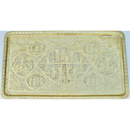 The Moroccan Room Early 20Th Century Handmade Babylonian Patterned Brass Tray Accent Table