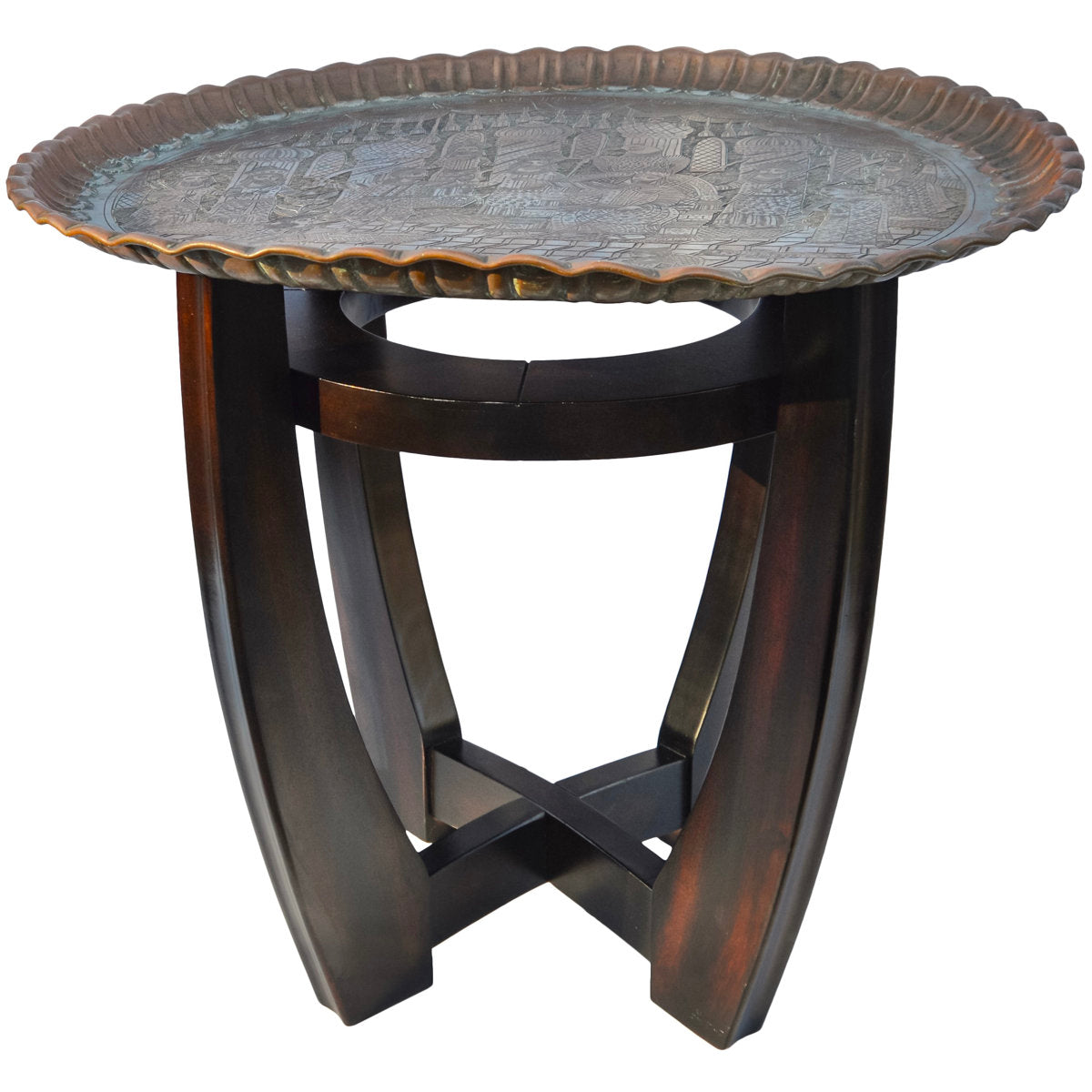 The Moroccan Room Late 19Th Century Hand Engraved Copper Tray Accent Table