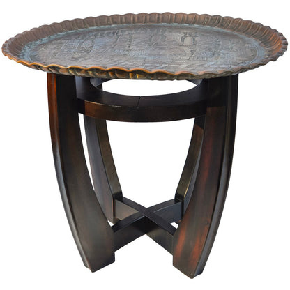The Moroccan Room Late 19Th Century Hand Engraved Copper Tray Accent Table