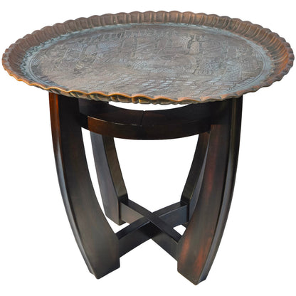 The Moroccan Room Late 19Th Century Hand Engraved Copper Tray Accent Table