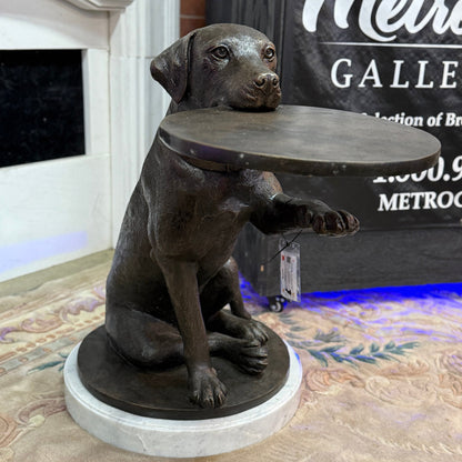 Metropolitan Galleries Bronze Dog Holding Tray Sculpture