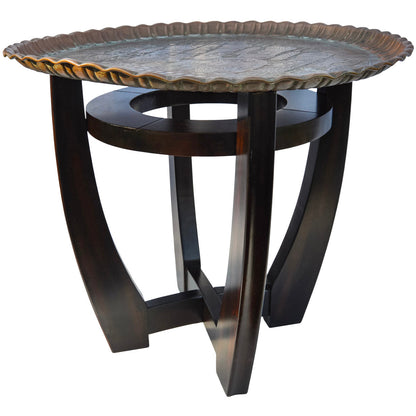 The Moroccan Room Late 19Th Century Hand Engraved Copper Tray Accent Table