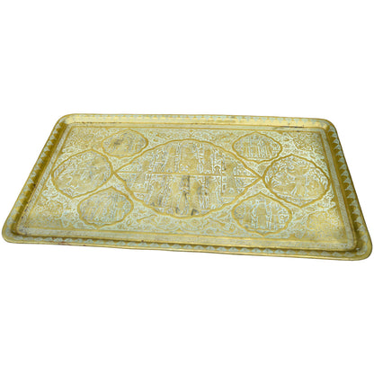 The Moroccan Room Early 20Th Century Handmade Babylonian Patterned Brass Tray Accent Table