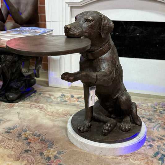Metropolitan Galleries Bronze Dog Holding Tray Sculpture