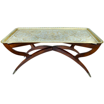 The Moroccan Room Early 20Th Century Handmade Babylonian Patterned Brass Tray Accent Table