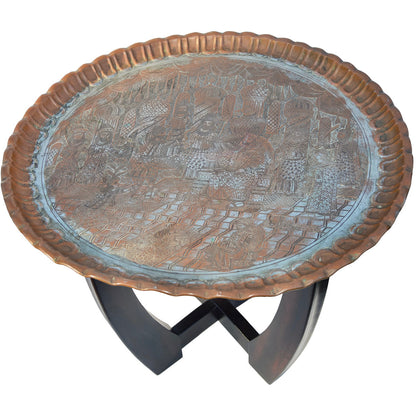 The Moroccan Room Late 19Th Century Hand Engraved Copper Tray Accent Table