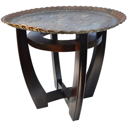 The Moroccan Room Late 19Th Century Hand Engraved Copper Tray Accent Table