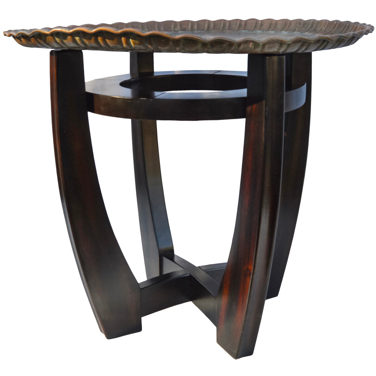 The Moroccan Room Late 19Th Century Hand Engraved Copper Tray Accent Table