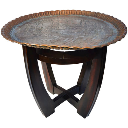 The Moroccan Room Late 19Th Century Hand Engraved Copper Tray Accent Table