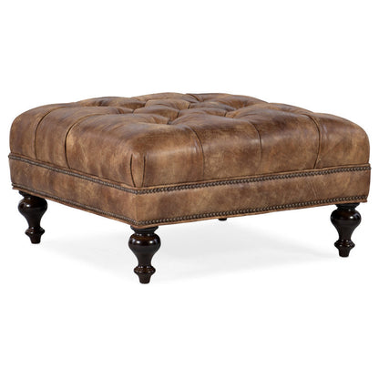 Bradington Young Fair N Square 33 Wide Genuine Leather Tufted Square Cocktail Ottoman