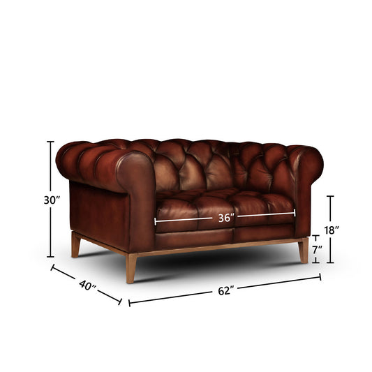 Eleanor Rigby Gaga 62 Genuine Leather Rolled Arm Chesterfield Loveseat