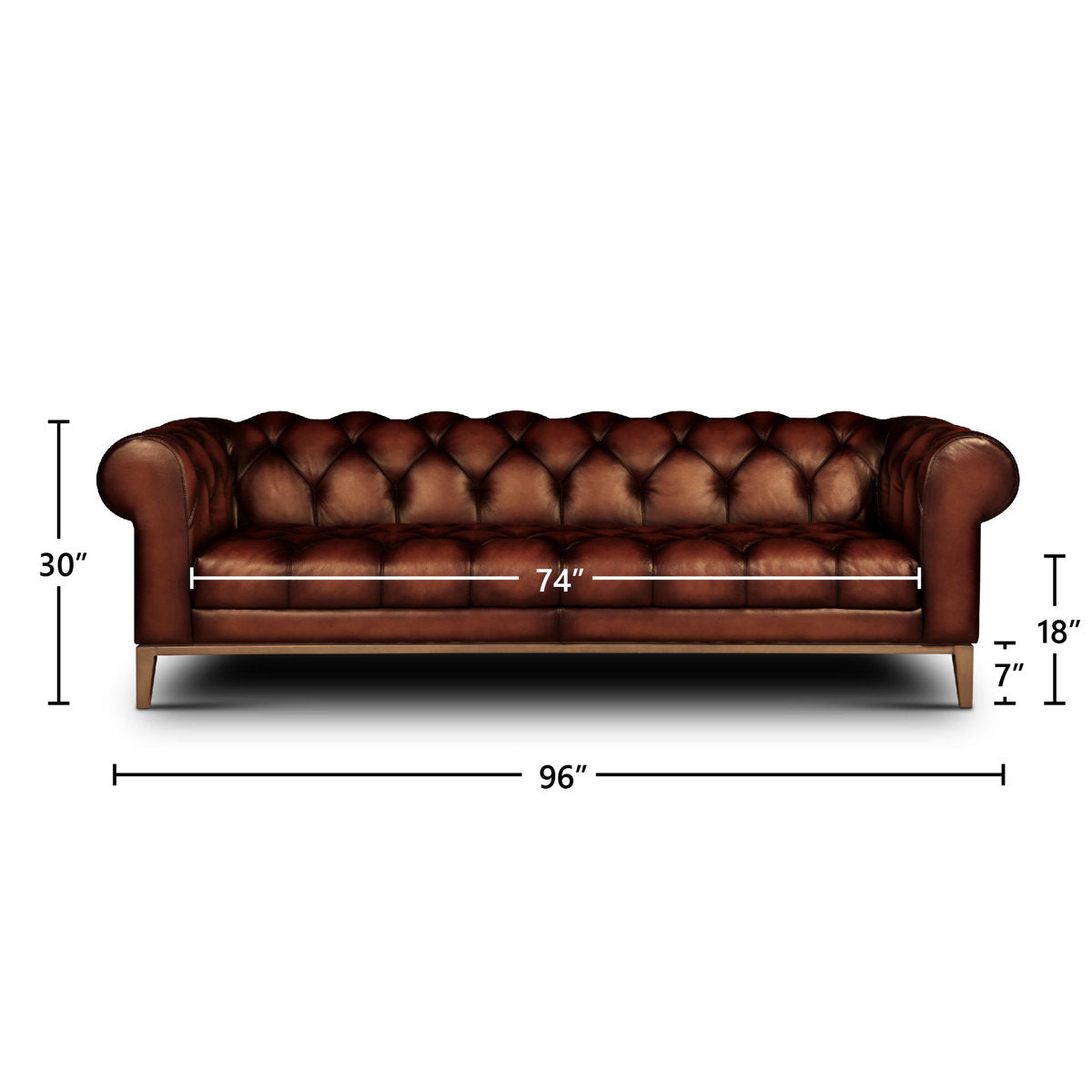 Eleanor Rigby Gaga 96 Genuine Leather Rolled Arm Chesterfield Sofa