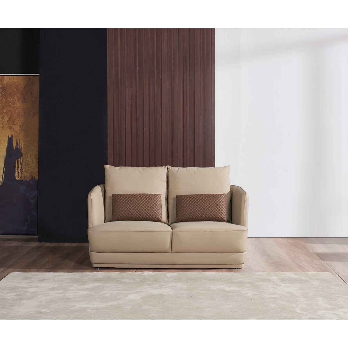 European Furniture Glamour Collection Genuine Leather 985 Rolled Arm Loveseat