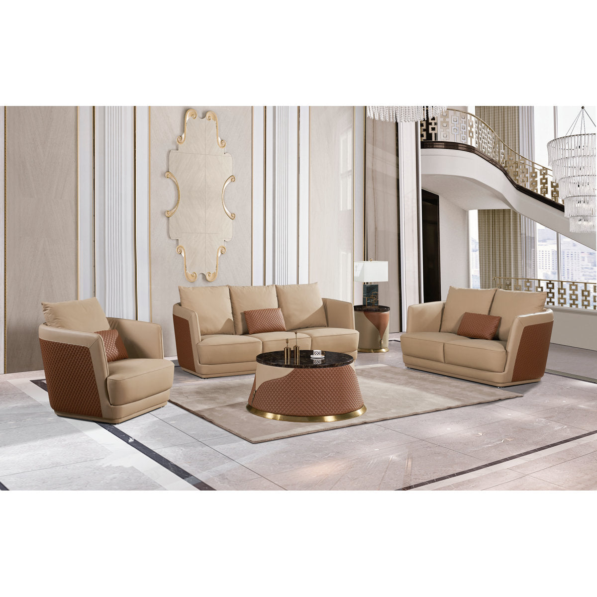 European Furniture Glamour Collection Genuine Leather 985 Rolled Arm Loveseat