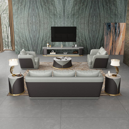 European Furniture Glamour Collection Genuine Leather 62 Wide Tuxedo Arm Modular Loveseat