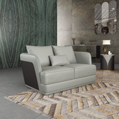 European Furniture Glamour Collection Genuine Leather 62 Wide Tuxedo Arm Modular Loveseat