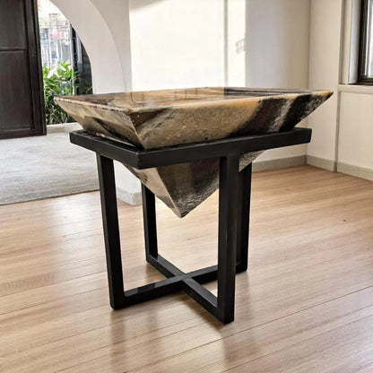 Gorgeous Raw Onyx Stone and Wrought Iron Foyer Table
