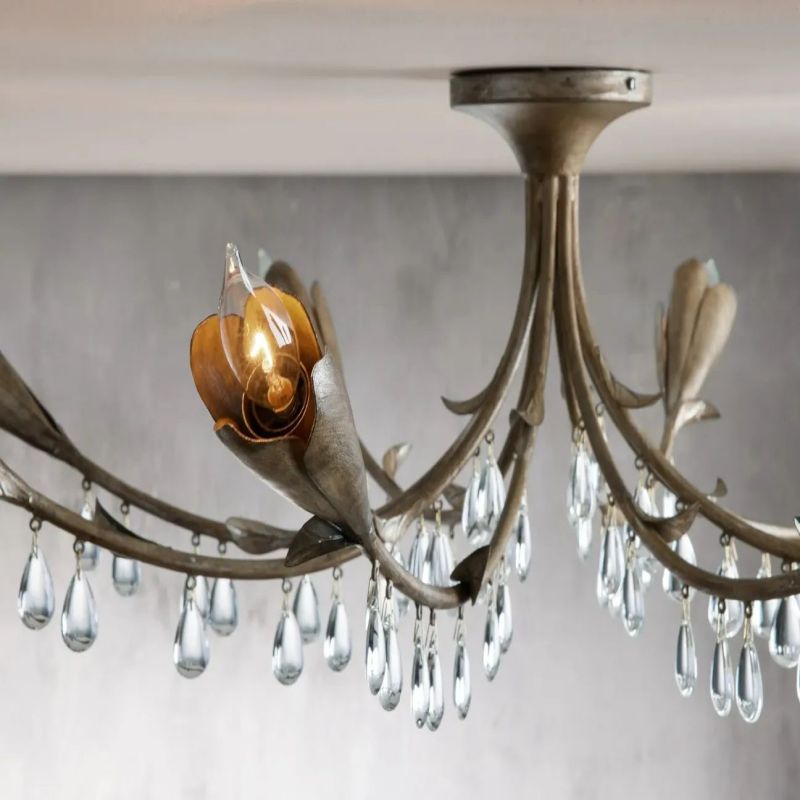Gothic Viticci Leaf Silver Flushmount 8-Light