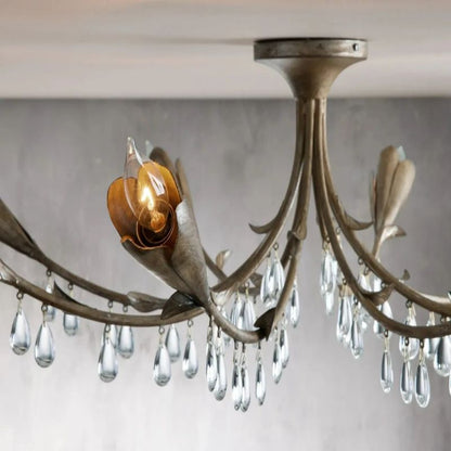Gothic Viticci Leaf Silver Flushmount 8-Light