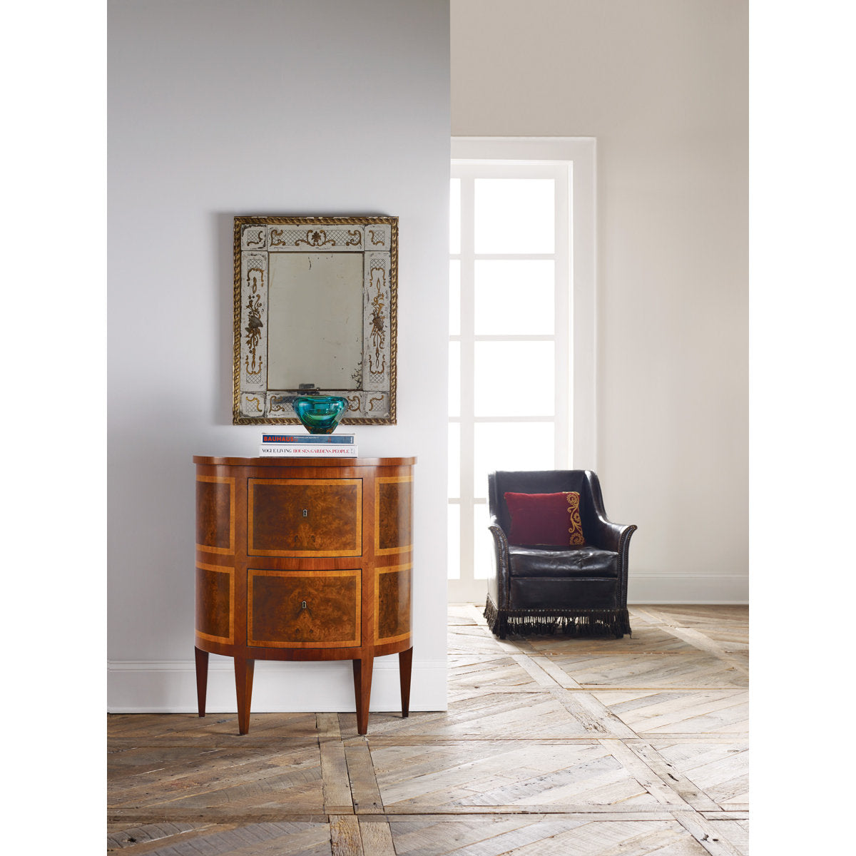 Modern History Home Inlaid 2 Drawer Half Circle Accent Chest