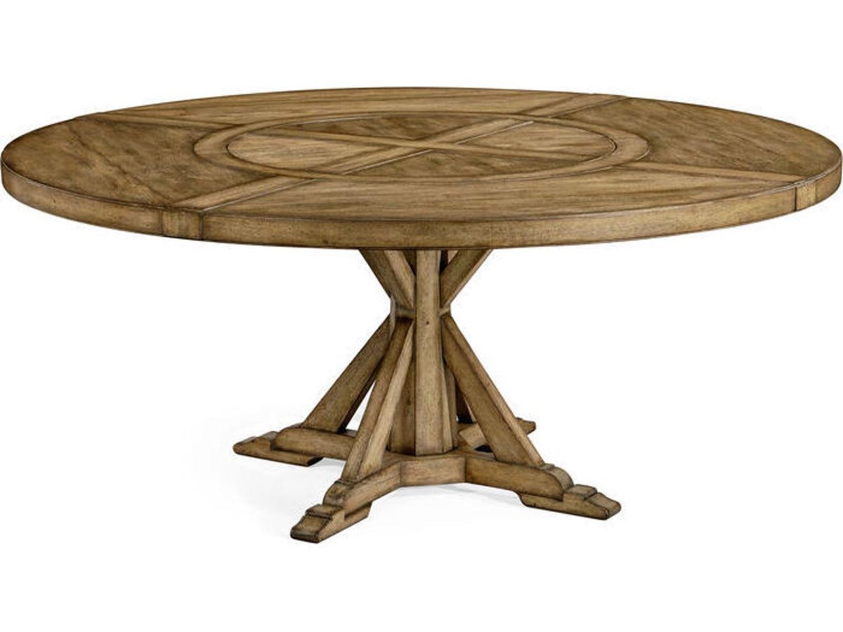 JC Casual 72-Inch Round Driftwood Dining Table with Lazy Susan