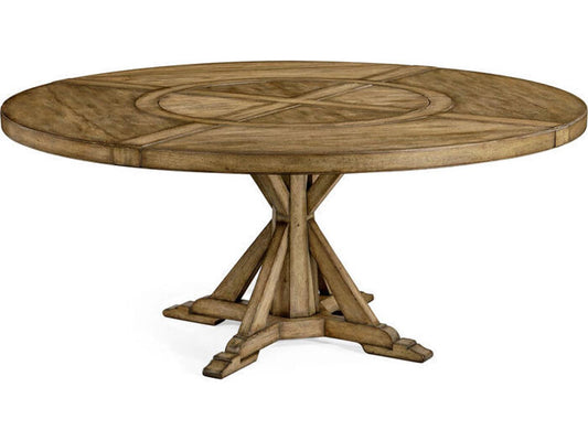 JC Casual 72-Inch Round Driftwood Dining Table with Lazy Susan