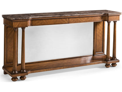 Jc Traditional Rectangular Marble Crotch Walnut Console Table
