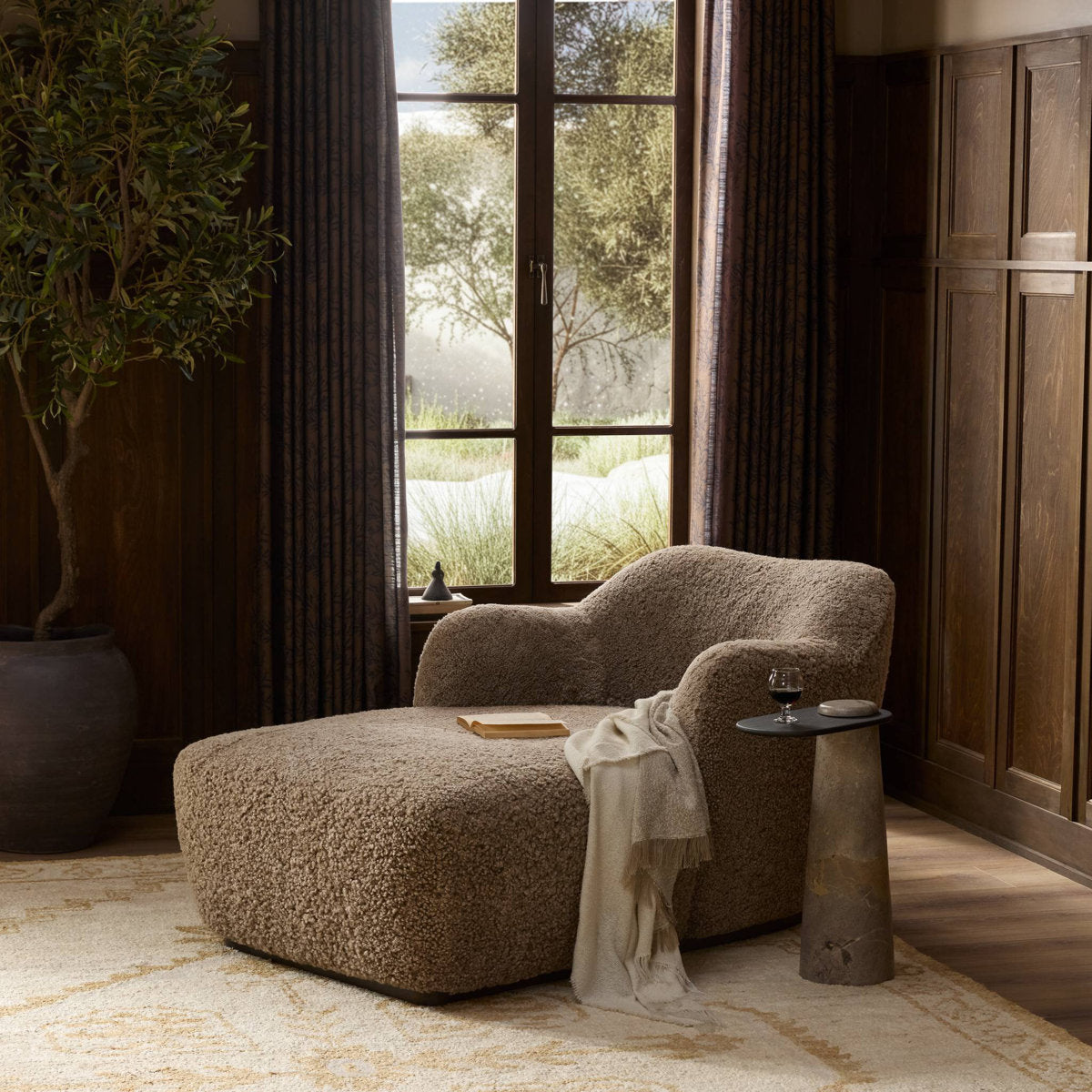 Four Hands Julius Chaise Taupe Shearling