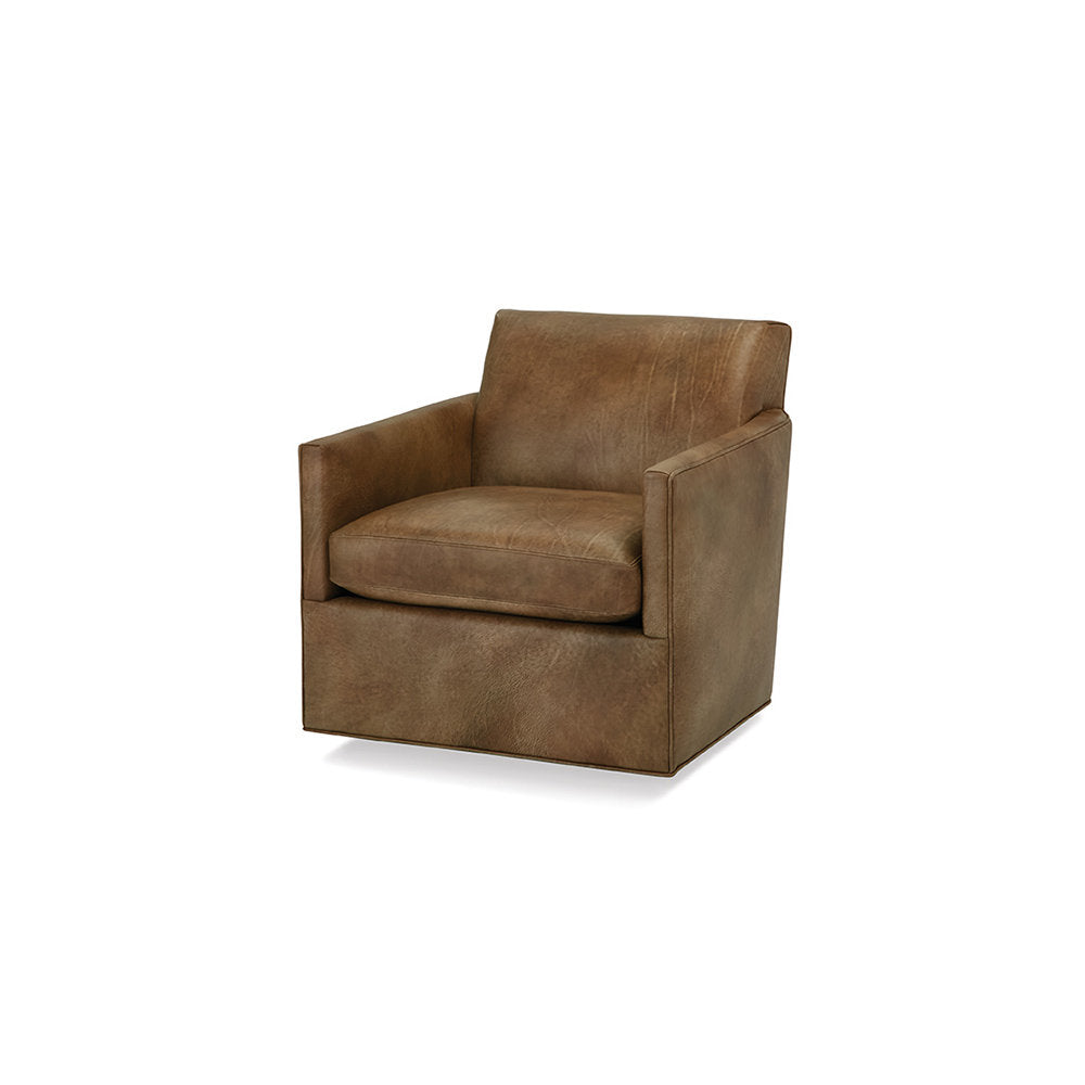 Massoud Furniture Ken 31 Inches W Full Grain Leather Swivel Armchair